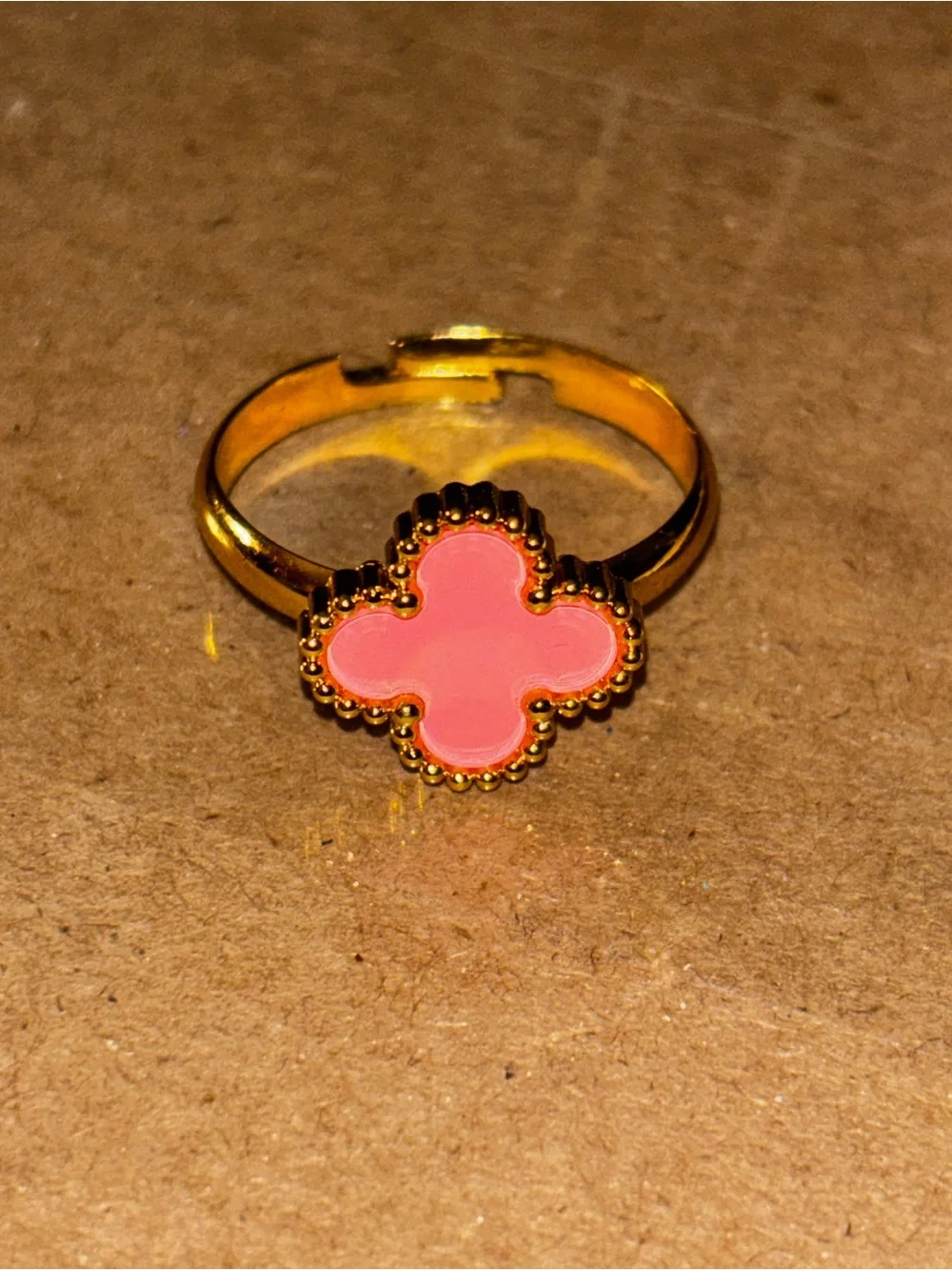 Brand New 4 piece Set Pink Clover Necklace, Bracelet, Ring & Stud Earrings Set